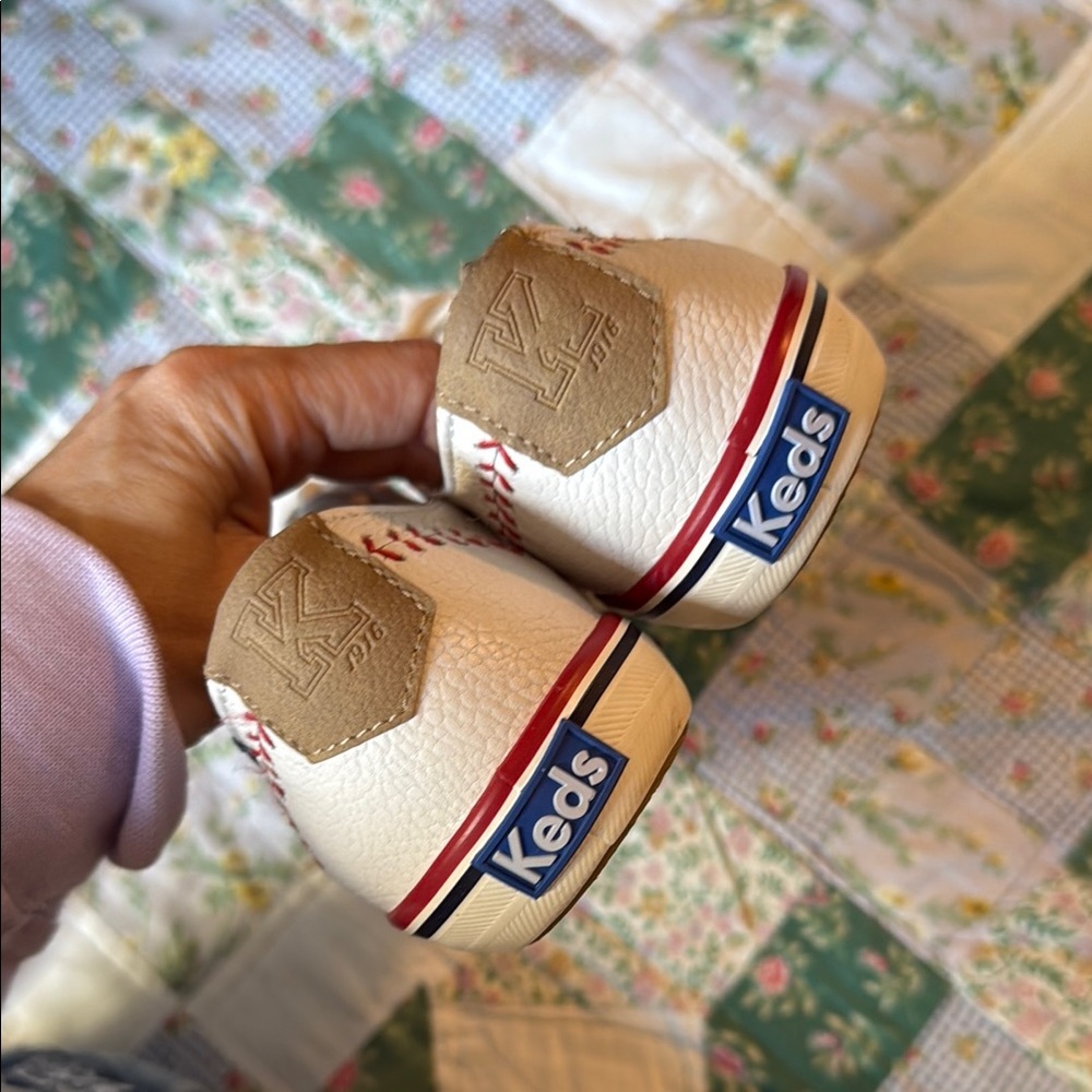 SOLD Keds White Leather Baseball Sneakers with Red Accents - Picture 4 of 8